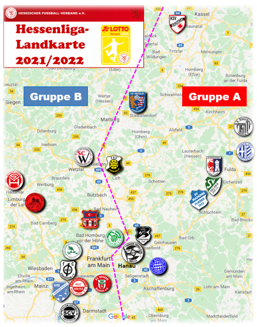 Landkarte LOTTO-Hessenliga 2020-2021
