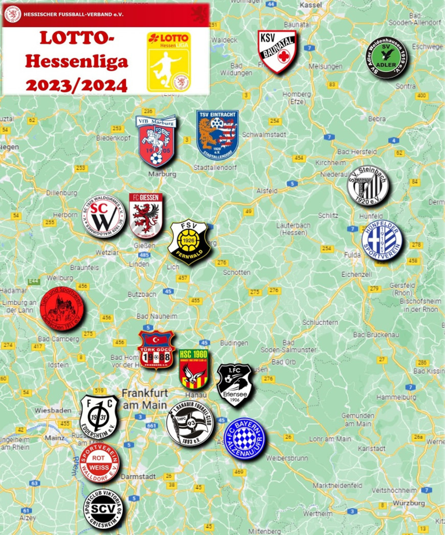 Landkarte LOTTO-Hessenliga 23-24